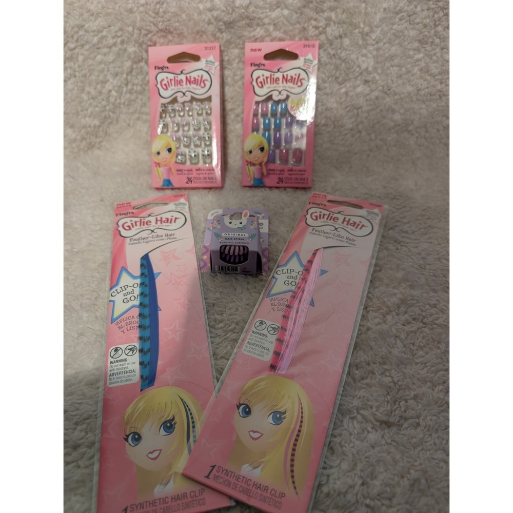 *NO GLUE* FING'RS EDGE NAILS‎ FLIRT GIRLIE NAILS  And Color Hair Lot Little Kids